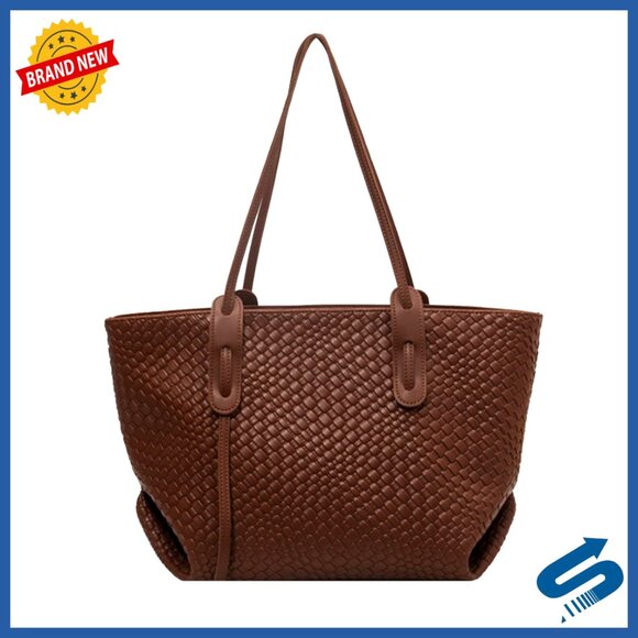 Handbags - Large Leather Woven Tote Shoulder Bag Top Handle Satchel Work Bag